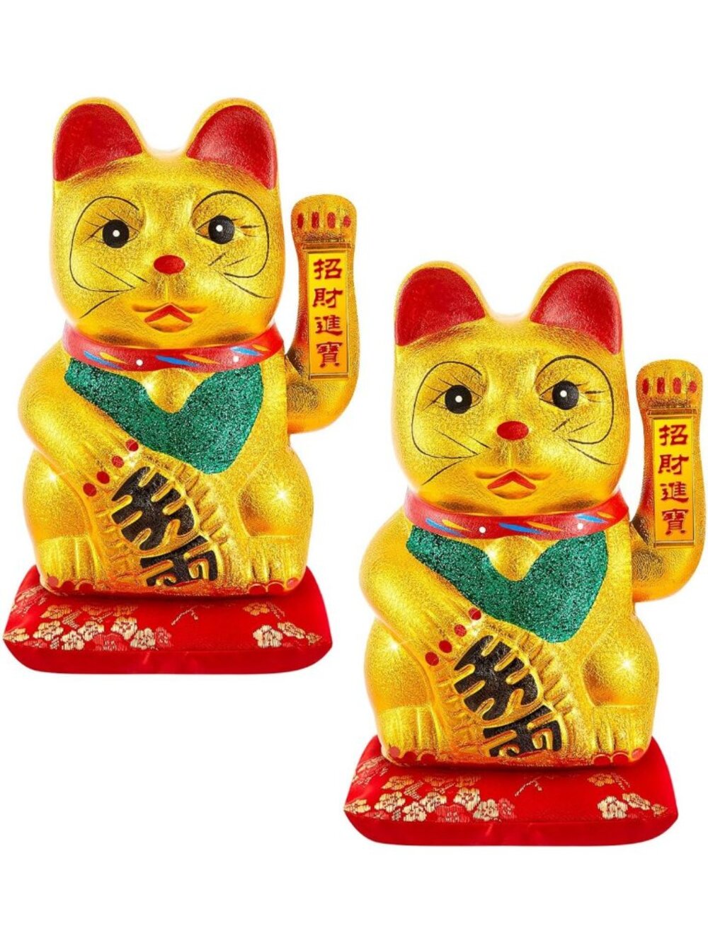 9" Lucky Cat Maneki Neko - Waving Arm Golden Beckoning Figurine for Good Luck